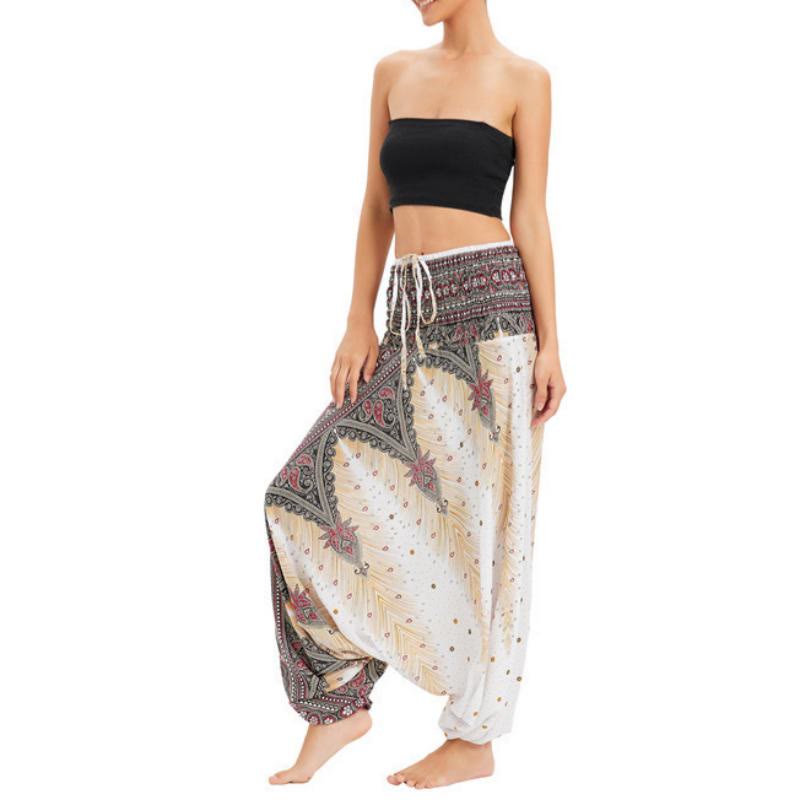 Olivenorma Women's Bohemian Wide Leg Yoga Pants - Peacock White - image 6