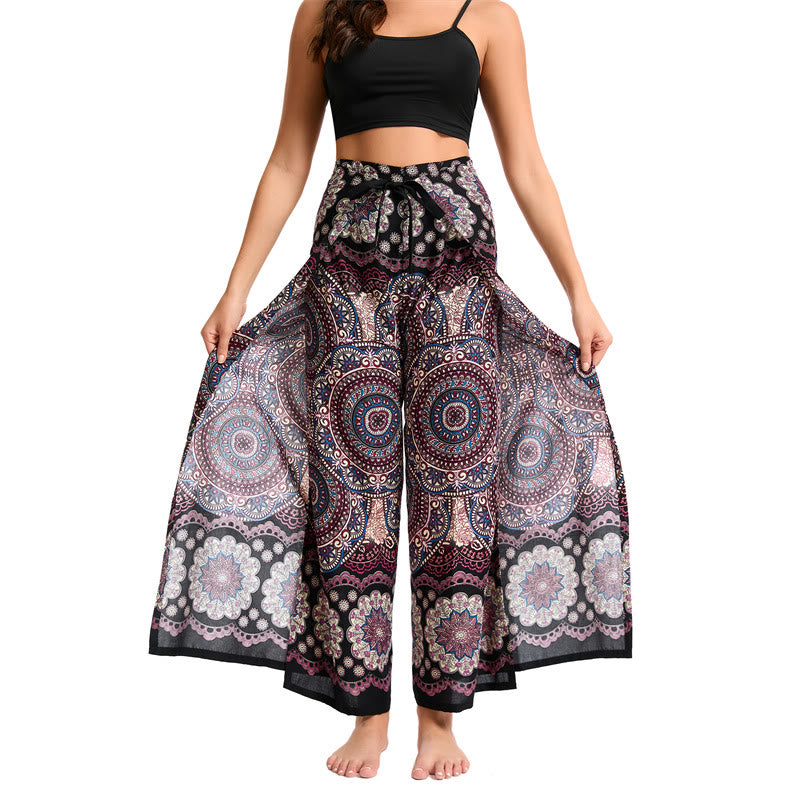 Olivenorma Women's Bohemian Butterfly Wide Leg Pants - Black Gold - image 7