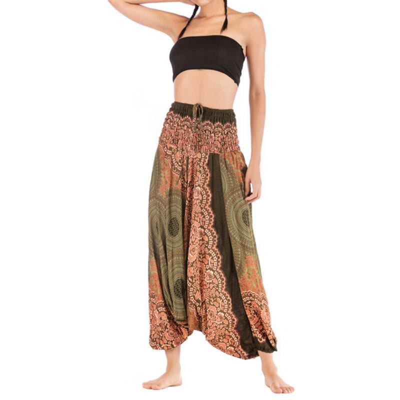 Olivenorma Women's Bohemian Relaxed Drop-Crotch Yoga Pants - Dark Green - image 36