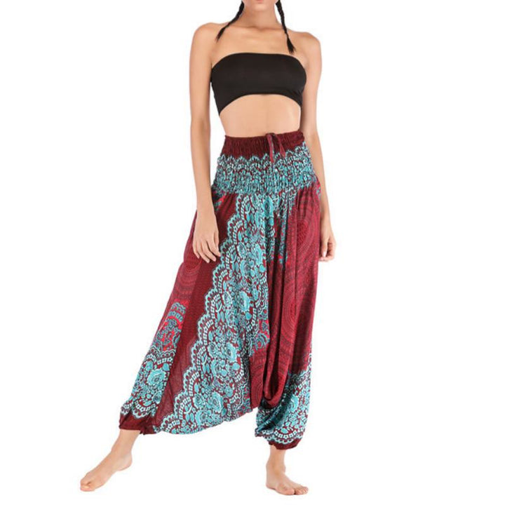 Olivenorma Women's Bohemian Relaxed Drop-Crotch Yoga Pants - Burgundy - image 9