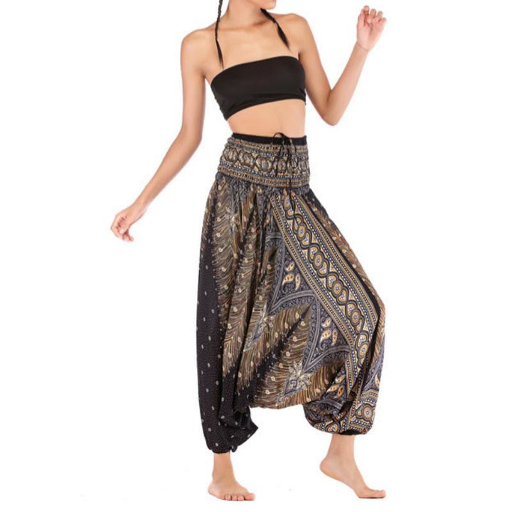 Olivenorma Women's Bohemian Drop-Crotch Yoga Pants - Peacock Black - image 0