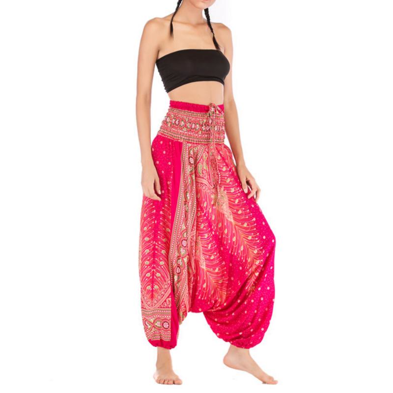 Olivenorma Women's Bohemian Drop-Crotch Yoga Pants - Peacock Rose Red - image 9