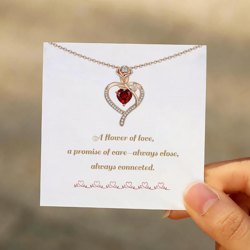 Olivenorma Rose Flower Love Heart Birthstone Gift Card Necklace - image 1