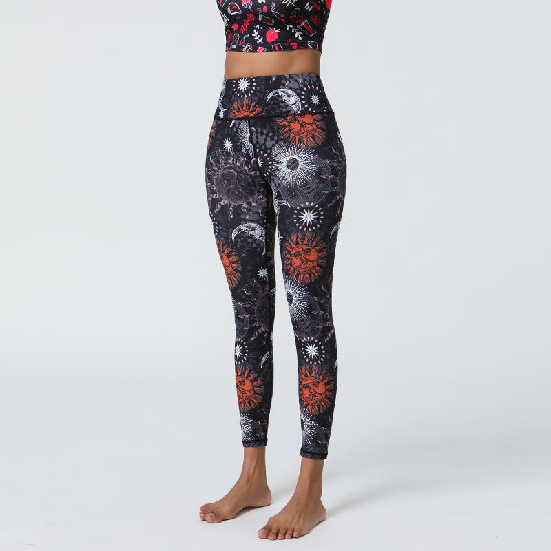Olivenorma High-Waisted Sun & Moon Print Yoga Pants - Black - XL - image 6