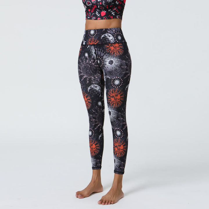 Olivenorma High-Waisted Sun & Moon Print Yoga Pants - Black - XL - image 6