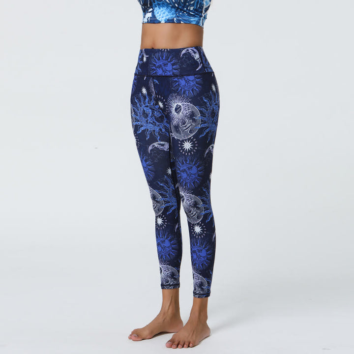 Olivenorma High-Waisted Sun & Moon Print Yoga Pants - Blue - XL - image 2