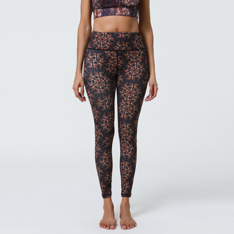 Olivenorma High-Waisted Geometric Floral Print Yoga Pants - Black Geometric - XL - image 12
