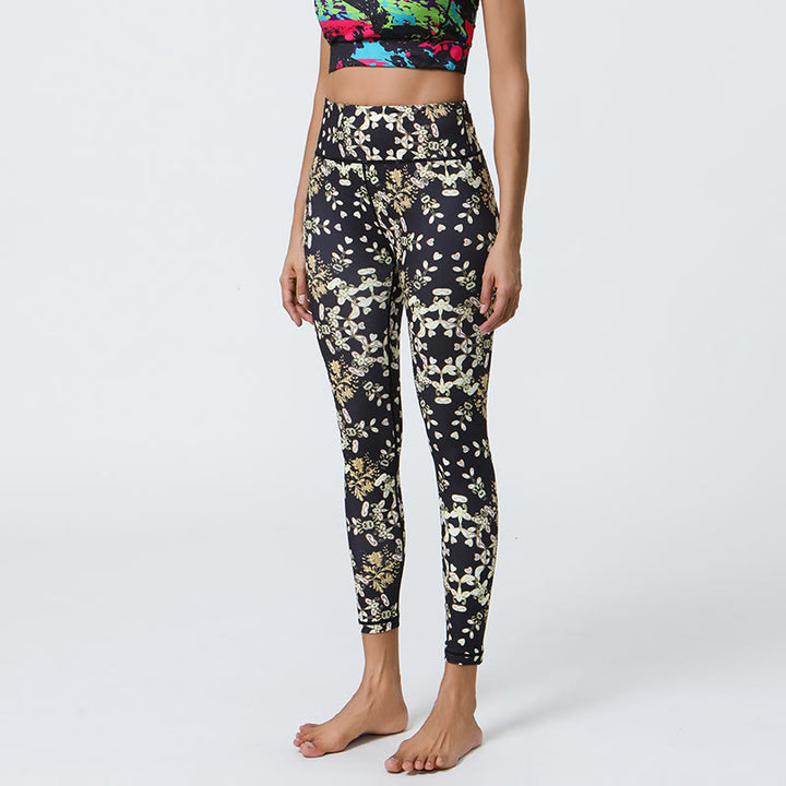 Olivenorma High-Waisted Geometric Floral Print Yoga Pants - Yellow White Flowers - XL - image 4