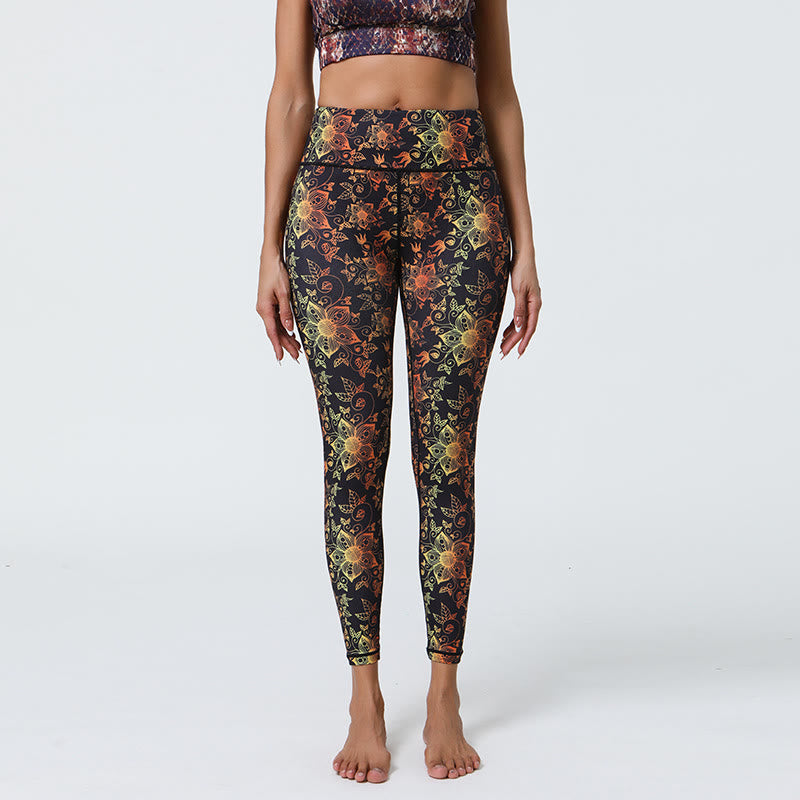 Olivenorma High-Waisted Geometric Floral Print Yoga Pants - Golden Mandala - XL - image 8