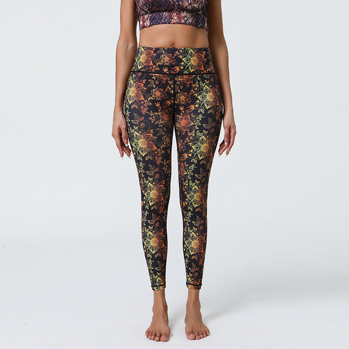 Olivenorma High-Waisted Geometric Floral Print Yoga Pants - Golden Mandala - XL - image 8