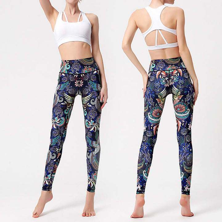 Olivenorma High-Waisted Artistic Bird Print Yoga Pants - image 4