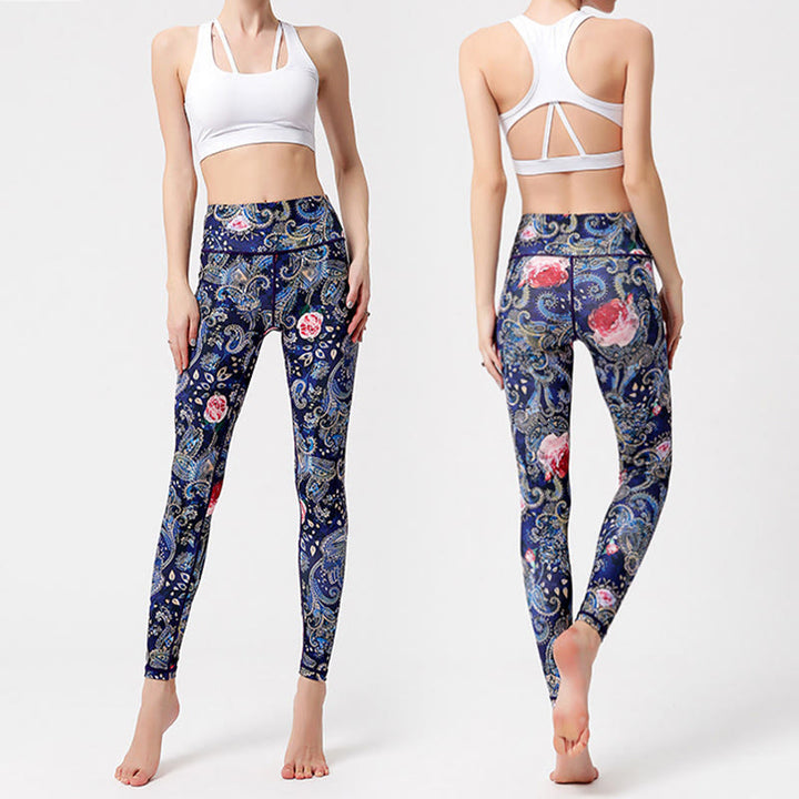 Olivenorma High-Waisted Vintage Flower Print Yoga Pants - image 4