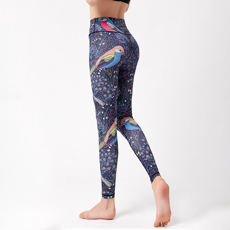 Olivenorma High-Waisted Graceful Bird Print Yoga Pants - image 0