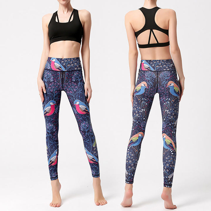 Olivenorma High-Waisted Graceful Bird Print Yoga Pants - image 3