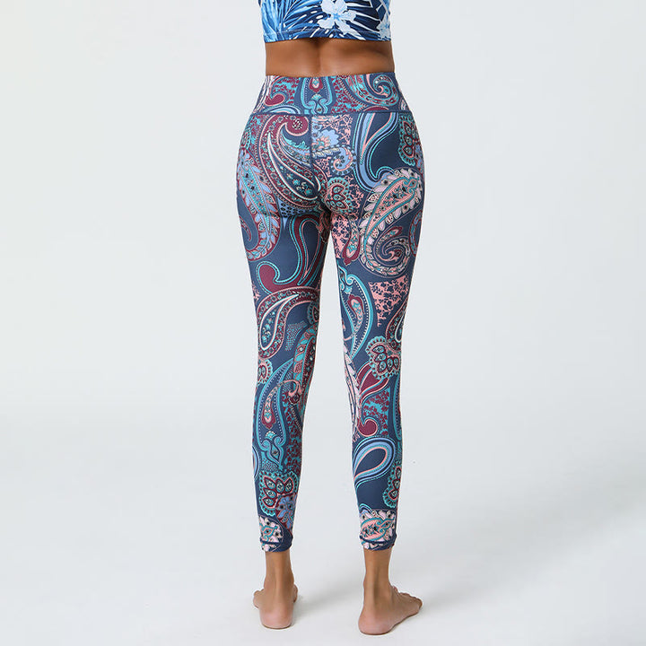 Olivenorma High-Waisted Mystic Blue Paisley Print Yoga Pants - image 3