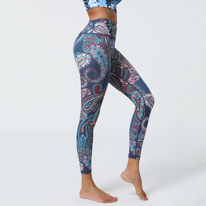 Olivenorma High-Waisted Mystic Blue Paisley Print Yoga Pants - image 2
