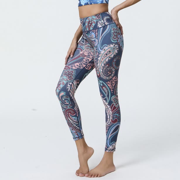 Olivenorma High-Waisted Mystic Blue Paisley Print Yoga Pants - image 0