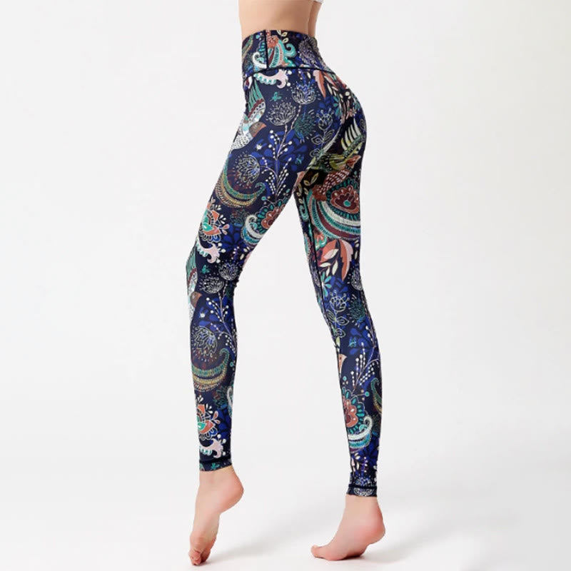 Olivenorma High-Waisted Artistic Bird Print Yoga Pants - XL - image 0