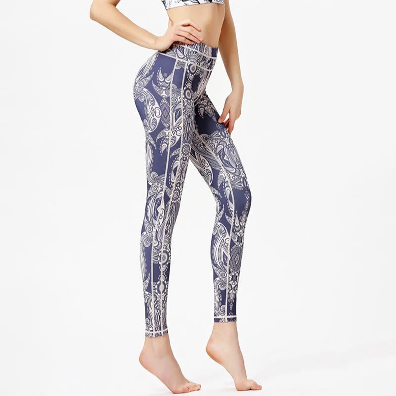 Olivenorma High-Waisted Flowers Leaves Print Yoga Pants - XL - image 0