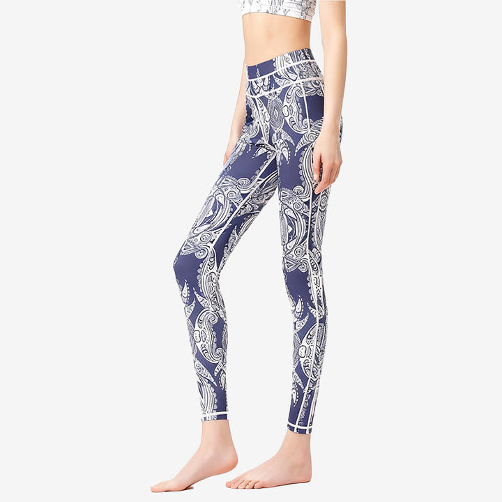 Olivenorma High-Waisted Flowers Leaves Print Yoga Pants - image 4