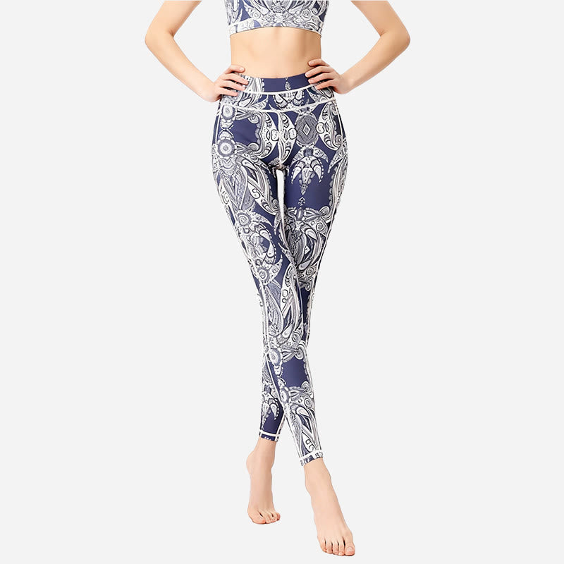 Olivenorma High-Waisted Flowers Leaves Print Yoga Pants - image 3