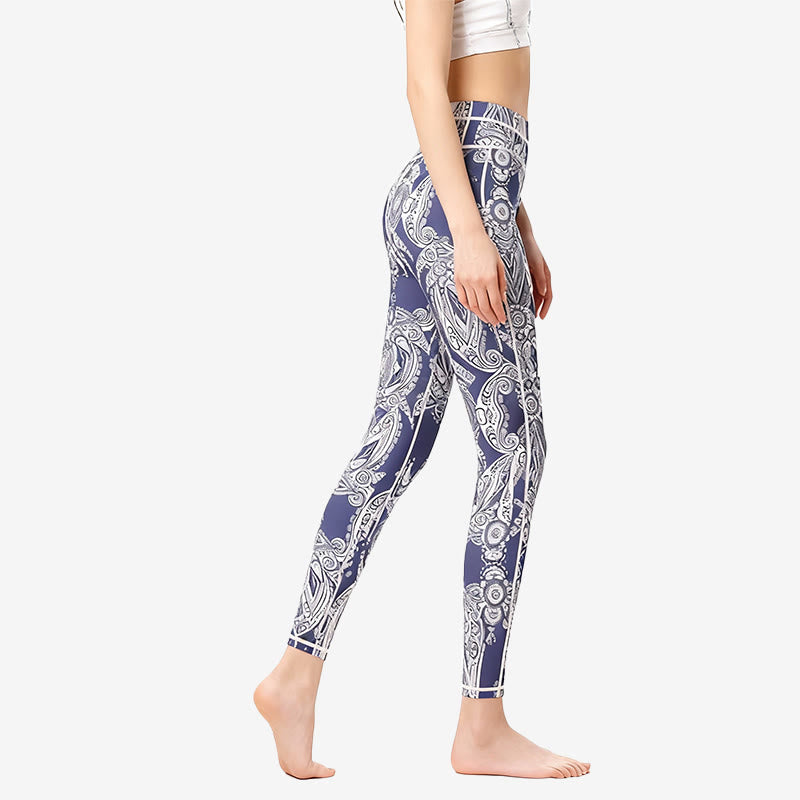 Olivenorma High-Waisted Flowers Leaves Print Yoga Pants - image 1