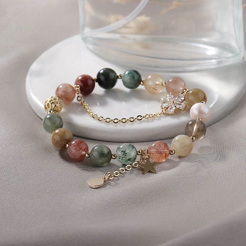 Olivenorma Gold Rutilated Quartz Tourmaline Star Moon Beaded Bracelet - image 1