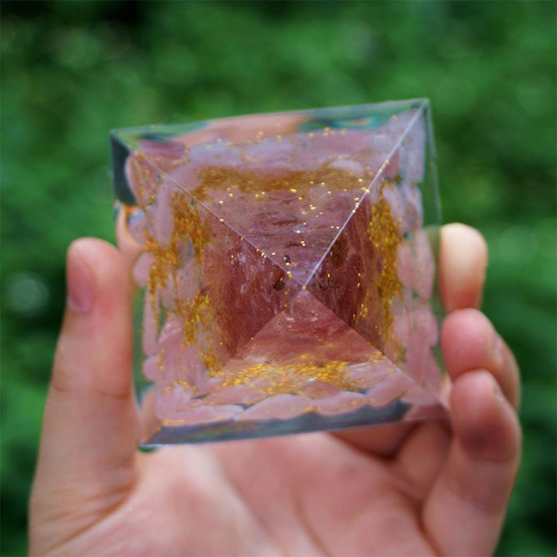 Olivenorma Tree of Life Strawberry Quartz With Rose Quartz Orgone Pyramid - image 3