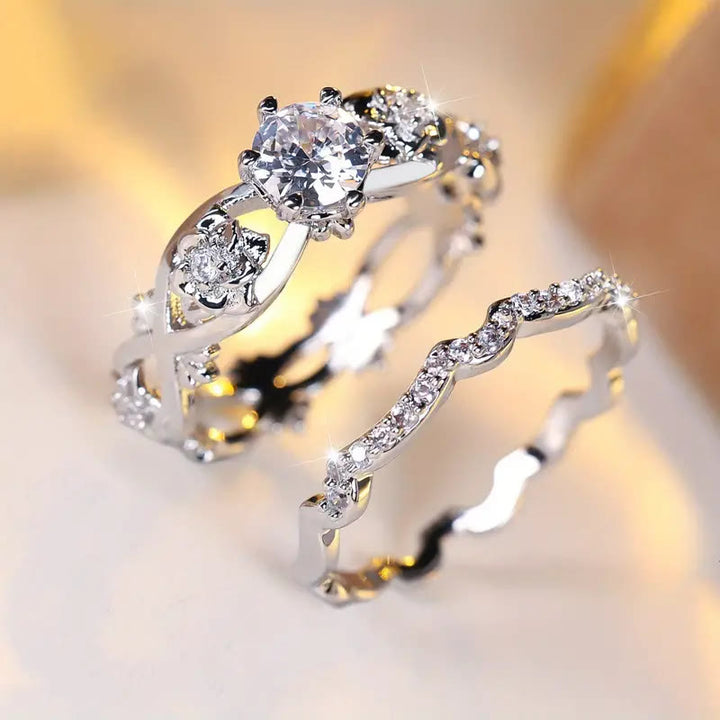 FREE Today: 2Pcs Rose Designed Wave Classic Luxury Synthetic Zircon Wedding Ring - image 3