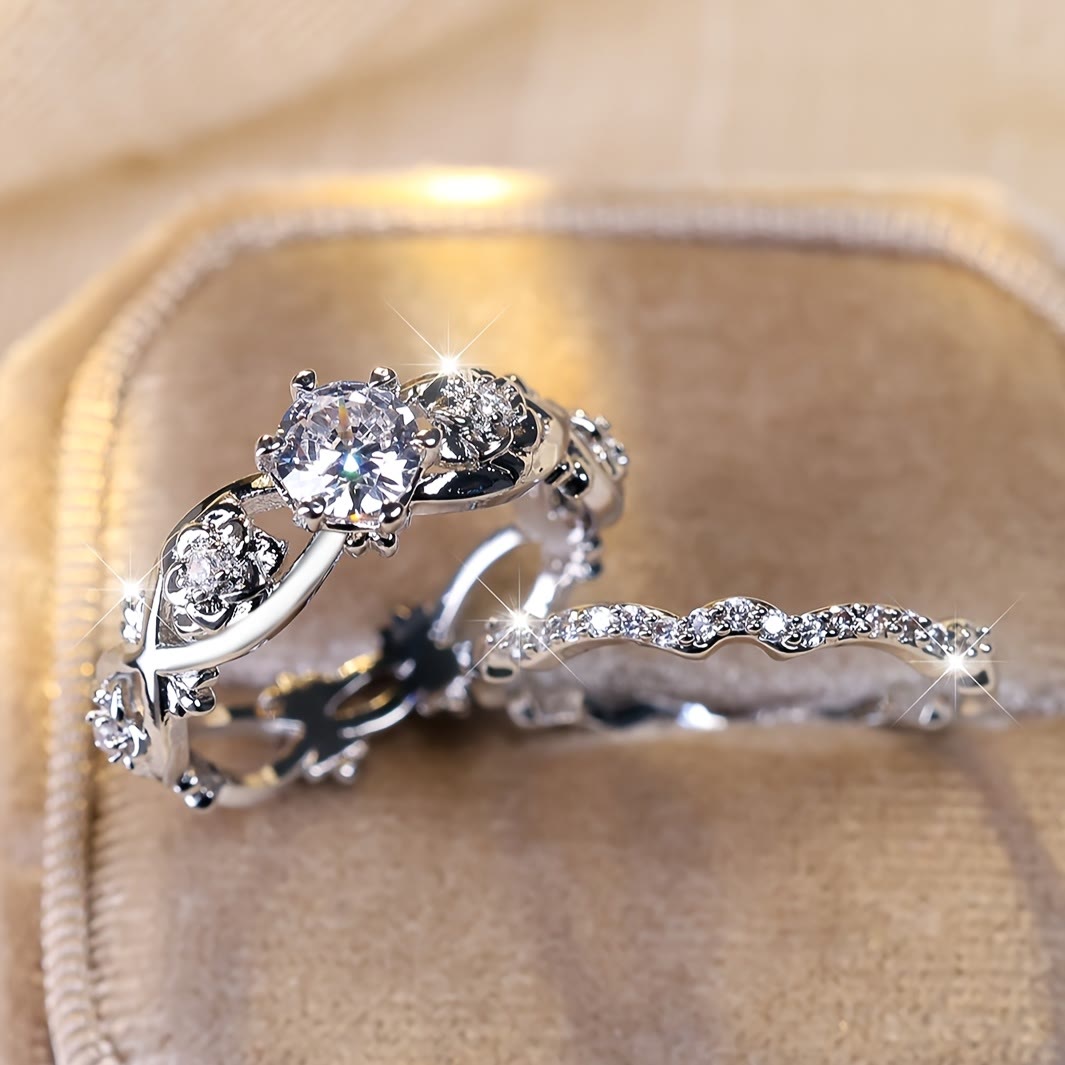 FREE Today: 2Pcs Rose Designed Wave Classic Luxury Synthetic Zircon Wedding Ring - image 2