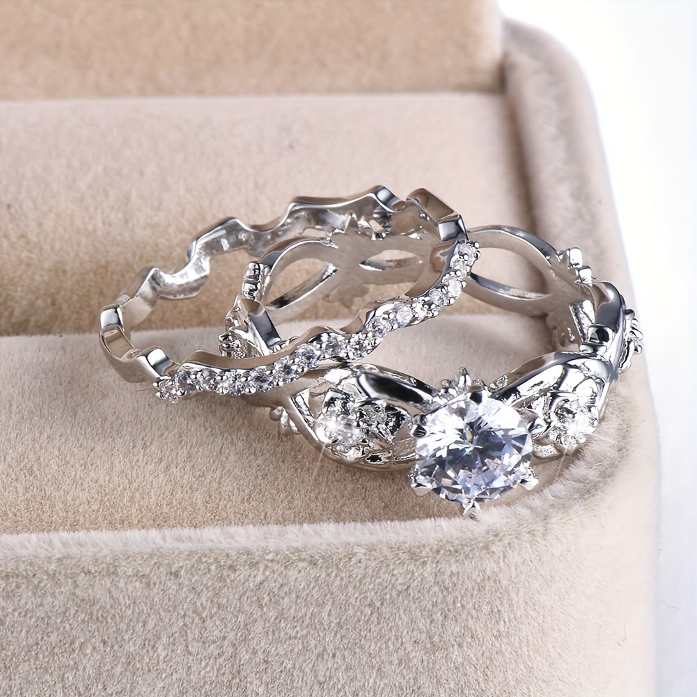 FREE Today: 2Pcs Rose Designed Wave Classic Luxury Synthetic Zircon Wedding Ring - image 4