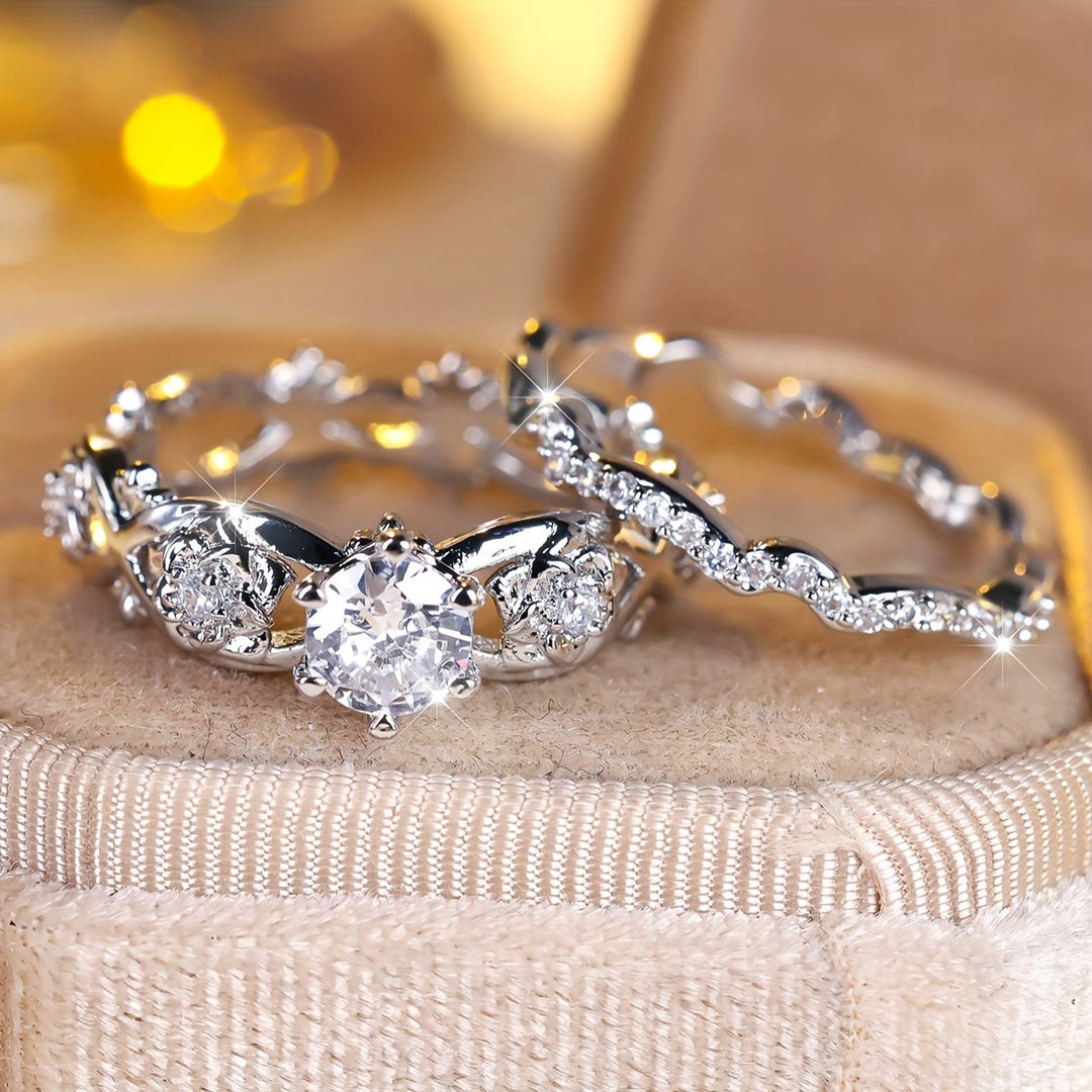 FREE Today: 2Pcs Rose Designed Wave Classic Luxury Synthetic Zircon Wedding Ring - US 11 - image 0