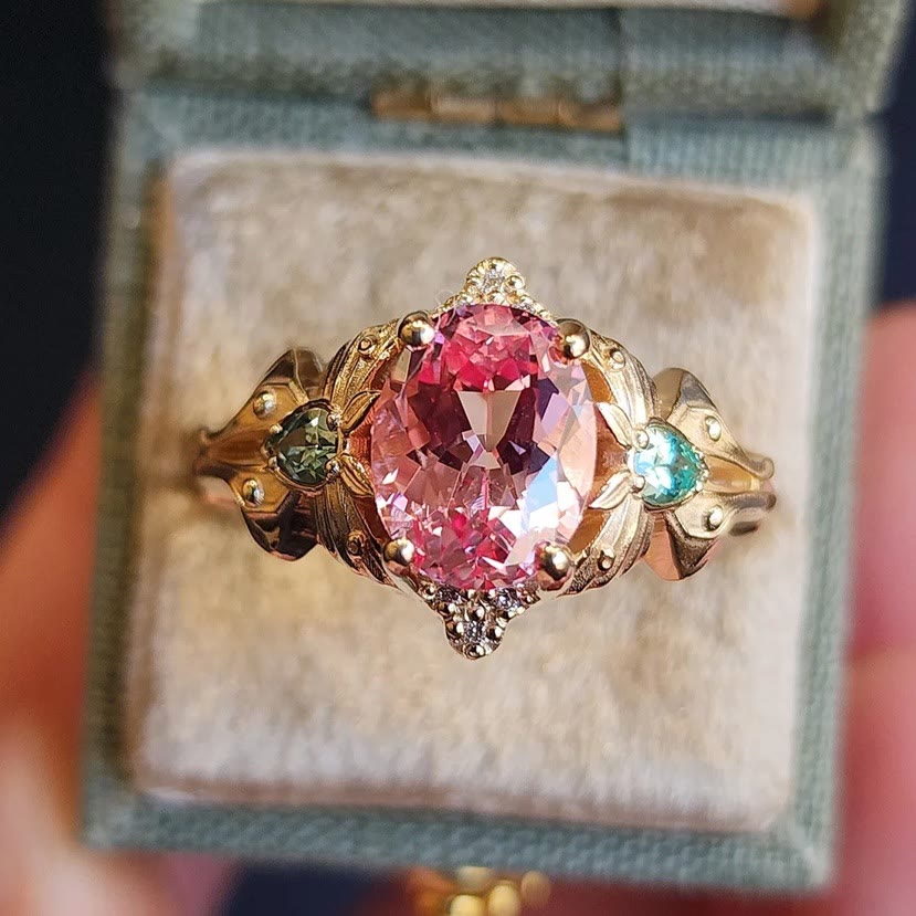 FREE Today: Oval Pink Zircon Luna Moth Design Engagement Ring - US 10 - image 0