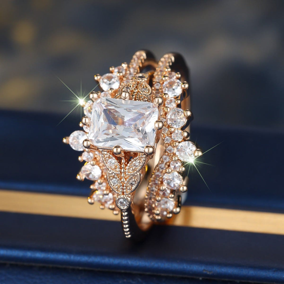 FREE Today: 2Pcs Vintage Luxurious Moissanite Multi-diamond Dazzling Engagement Ring Set - image 2