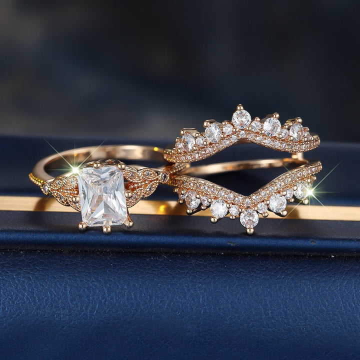 FREE Today: 2Pcs Vintage Luxurious Moissanite Multi-diamond Dazzling Engagement Ring Set - image 1