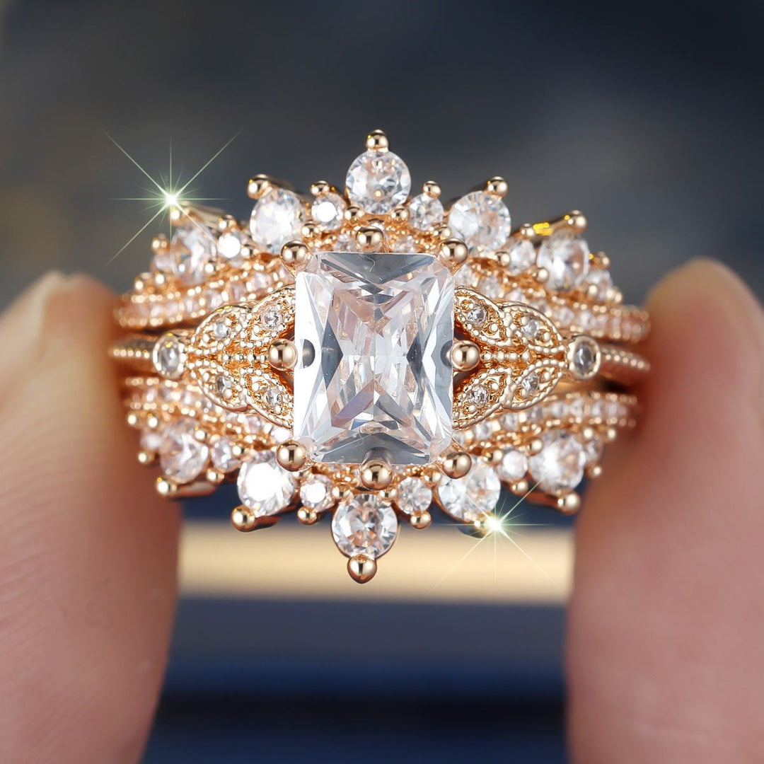 FREE Today: 2Pcs Vintage Luxurious Moissanite Multi-diamond Dazzling Engagement Ring Set - US 10 - image 0