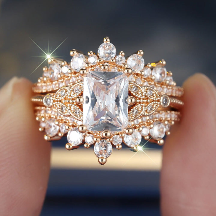 FREE Today: 2Pcs Vintage Luxurious Moissanite Multi-diamond Dazzling Engagement Ring Set - US 10 - image 0