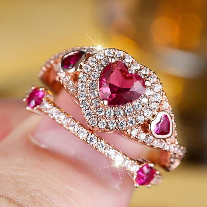 FREE Today: 2Pcs Heart Cut Rose Red Zircon Stone Wedding Ring Set - image 3