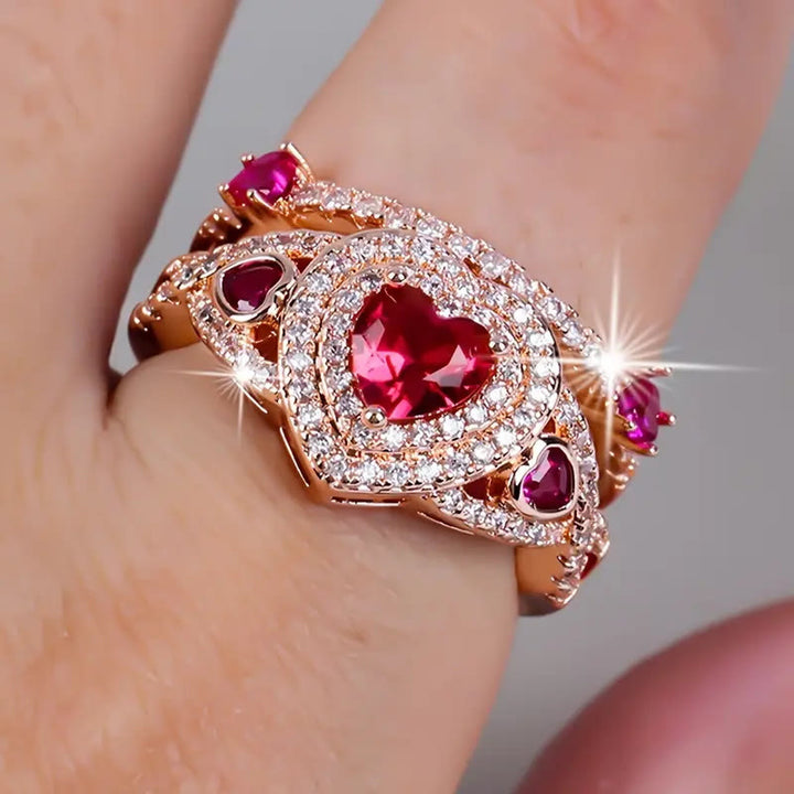 FREE Today: 2Pcs Heart Cut Rose Red Zircon Stone Wedding Ring Set - image 1