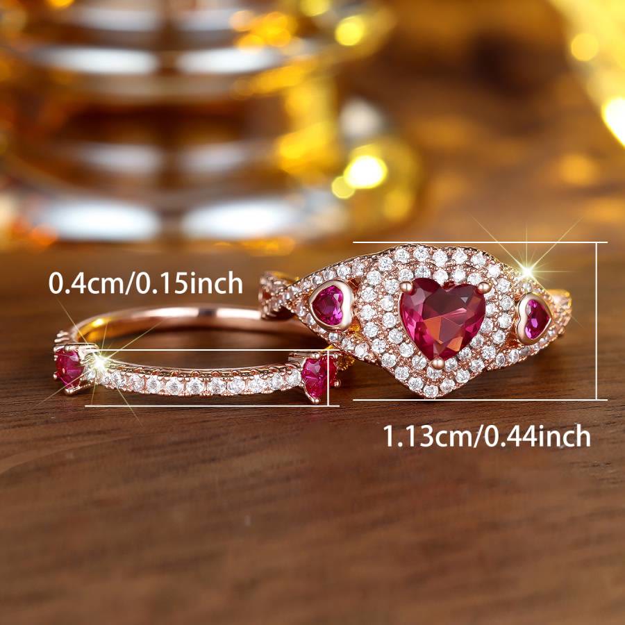 FREE Today: 2Pcs Heart Cut Rose Red Zircon Stone Wedding Ring Set - image 6
