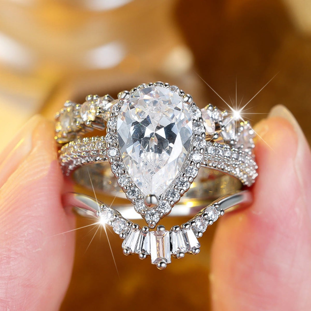 FREE Today: 3PC Pear Cut Cubic Zircon Bridal Wedding Ring Set - US 10 - image 0