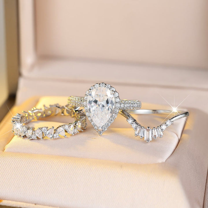 FREE Today: 3PC Pear Cut Cubic Zircon Bridal Wedding Ring Set - image 2