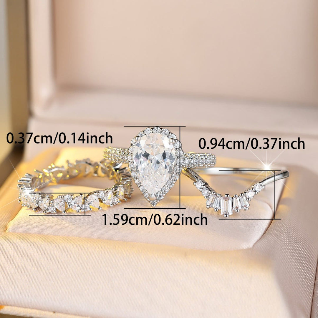 FREE Today: 3PC Pear Cut Cubic Zircon Bridal Wedding Ring Set - image 4