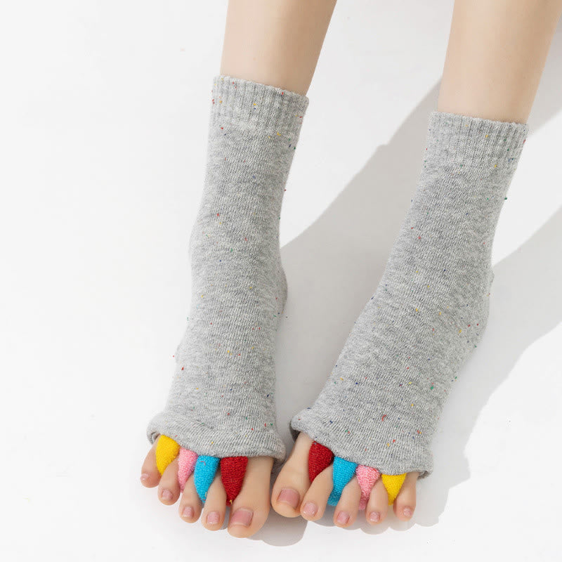 Olivenorma Colorful Five-Toe Breathable Toe Separation Non-Slip Grip Pilates Barre Fitness Socks for Balance & Stability Yoga Socks - Gray - 10pairs - image 3