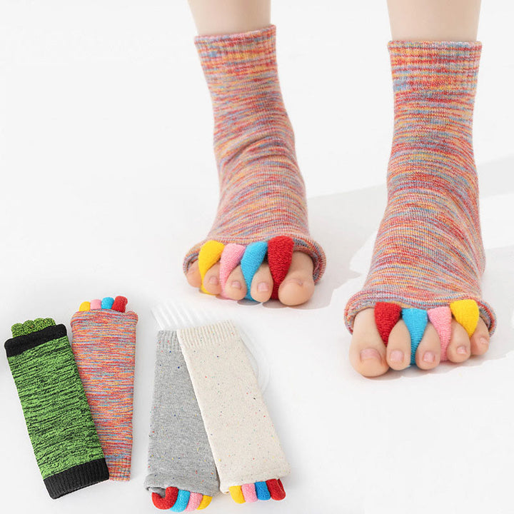 Olivenorma Colorful Five-Toe Breathable Toe Separation Non-Slip Grip Pilates Barre Fitness Socks for Balance & Stability Yoga Socks - image 2