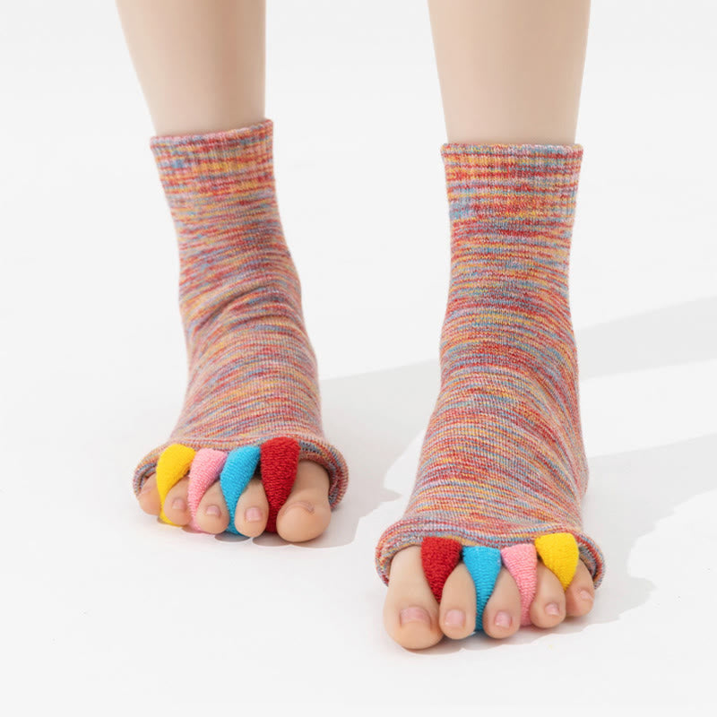 Olivenorma Colorful Five-Toe Breathable Toe Separation Non-Slip Grip Pilates Barre Fitness Socks for Balance & Stability Yoga Socks - Pink - 10pairs - image 0