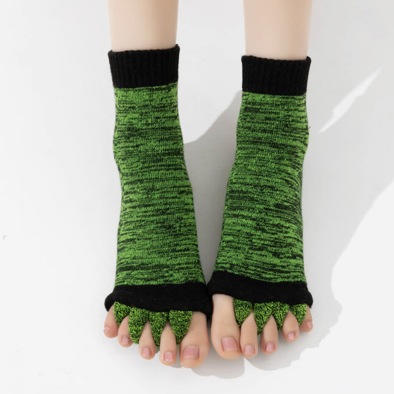 Olivenorma Colorful Five-Toe Breathable Toe Separation Non-Slip Grip Pilates Barre Fitness Socks for Balance & Stability Yoga Socks - Green - 10pairs - image 6
