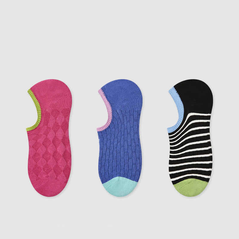 Olivenorma 3 Pairs Lightweight Pilates Breathable Stretch Cotton Grip Fitness Socks for Barre, Yoga & Everyday Comfort Training Yoga Socks - Rose Red/Blue/Black White Stripes - image 1