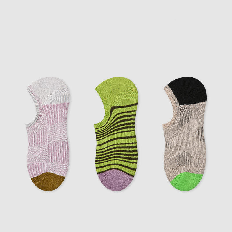 Olivenorma 3 Pairs Lightweight Pilates Breathable Stretch Cotton Grip Fitness Socks for Barre, Yoga & Everyday Comfort Training Yoga Socks - Purple/Green Stripes/Grey - image 2