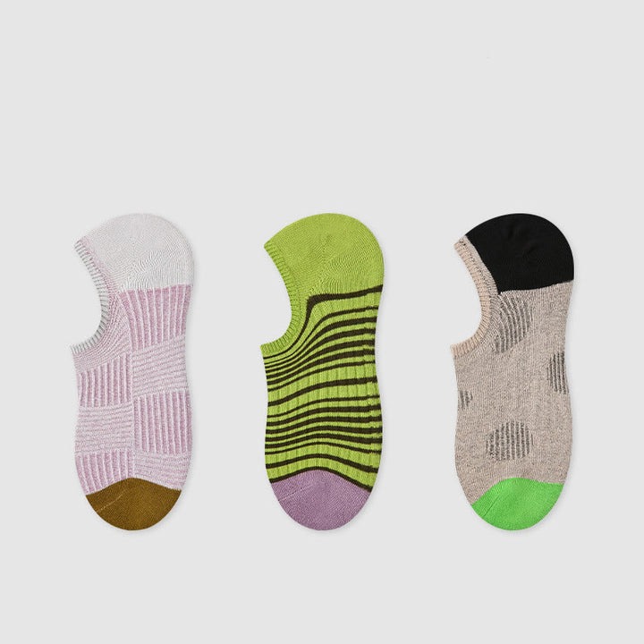 Olivenorma 3 Pairs Lightweight Pilates Breathable Stretch Cotton Grip Fitness Socks for Barre, Yoga & Everyday Comfort Training Yoga Socks - Purple/Green Stripes/Grey - image 2